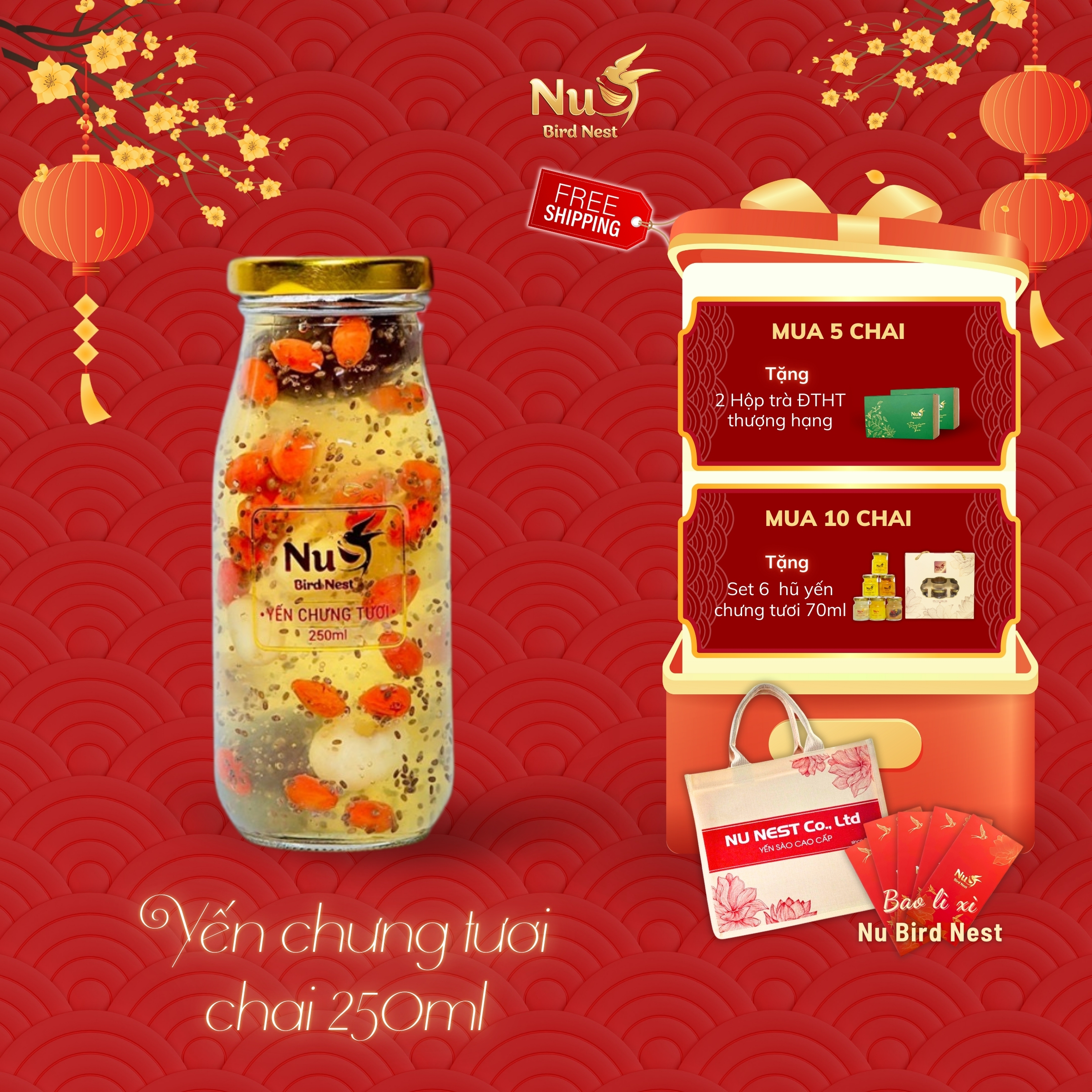 Khuyến mãi khi mua 5 chai yến chưng tươi 250 ml