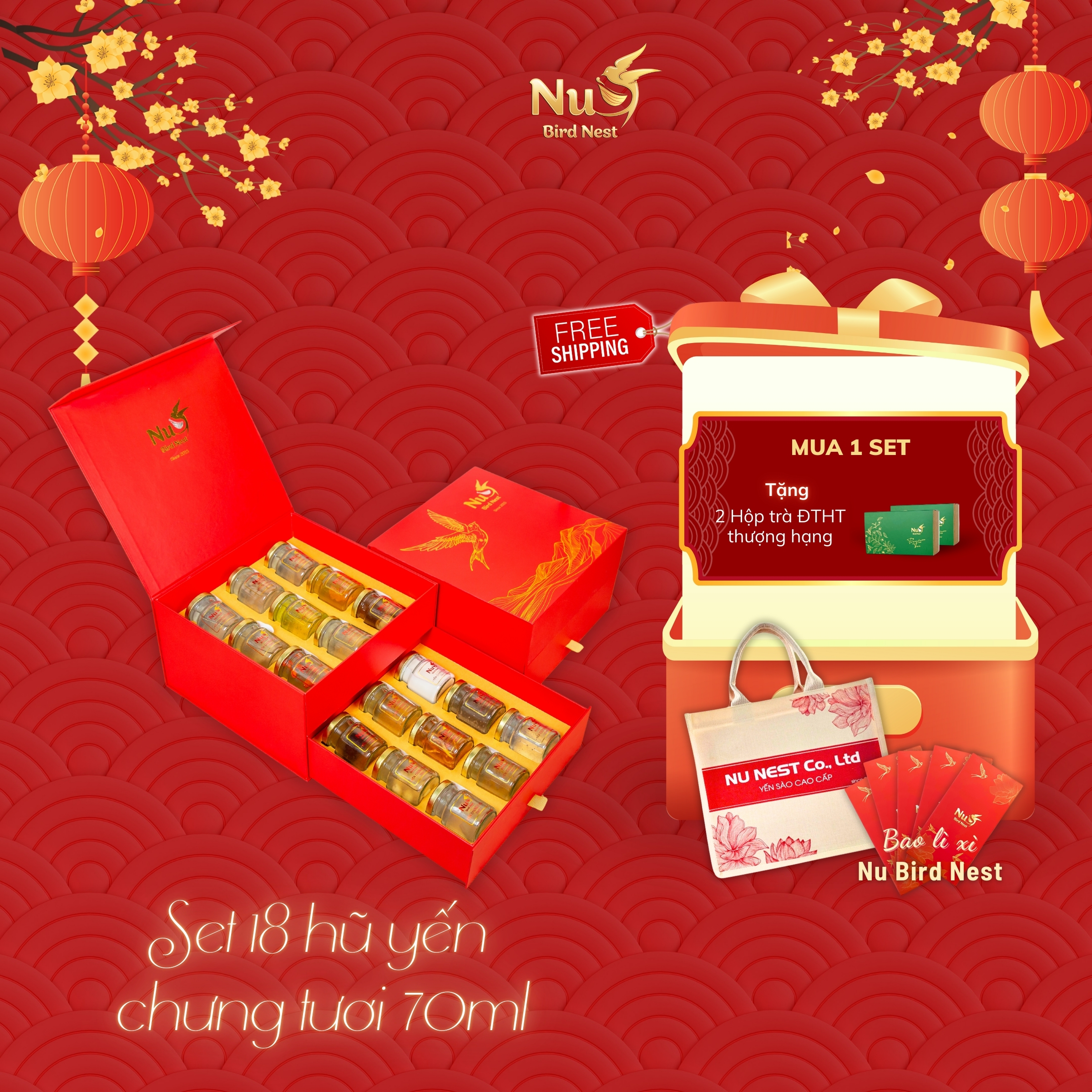 Khuyến mãi combo quà tặng Nu Nest - 18 hũ yến chưng tươi