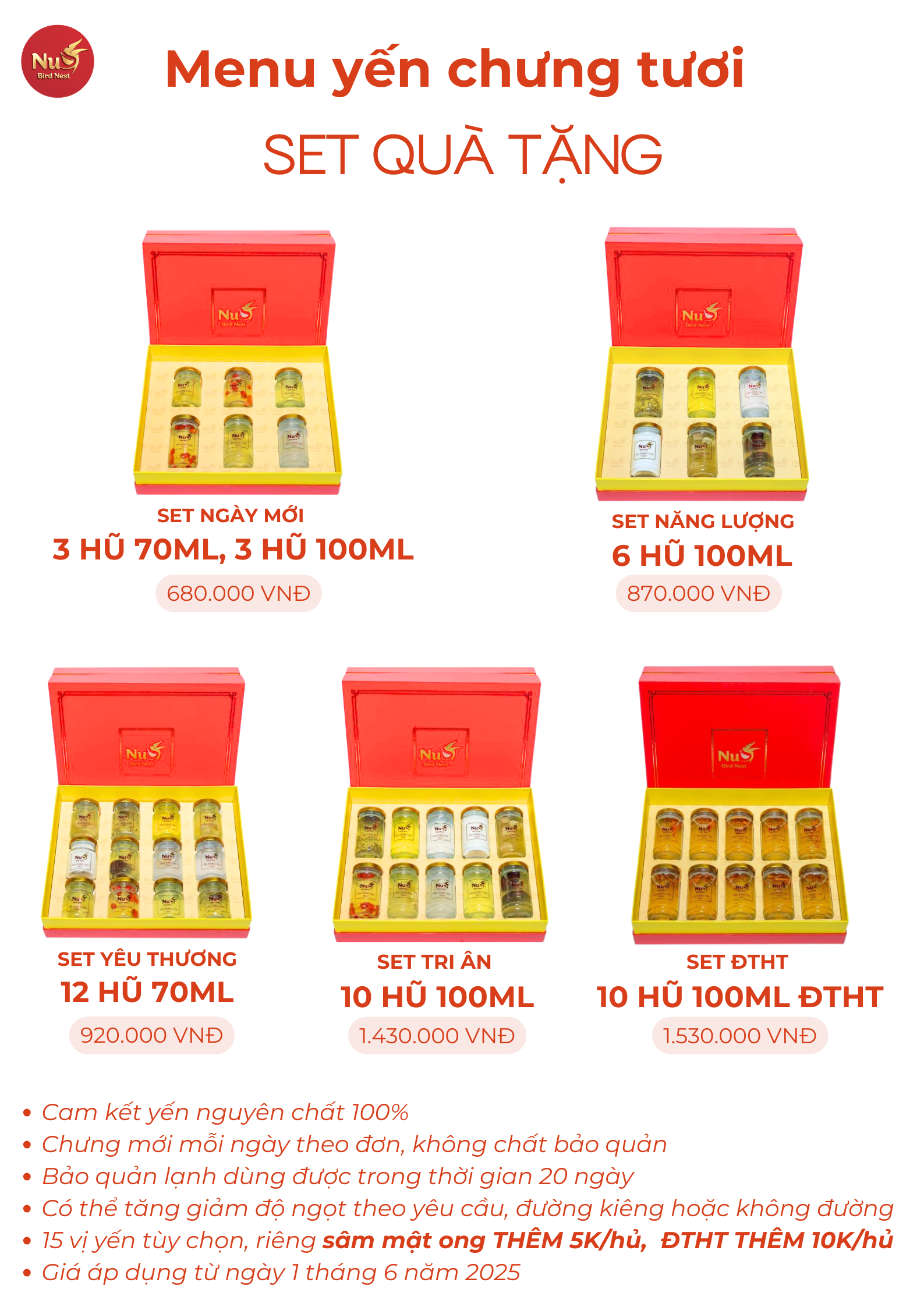 Menu yến chưng tươi set quà tặng