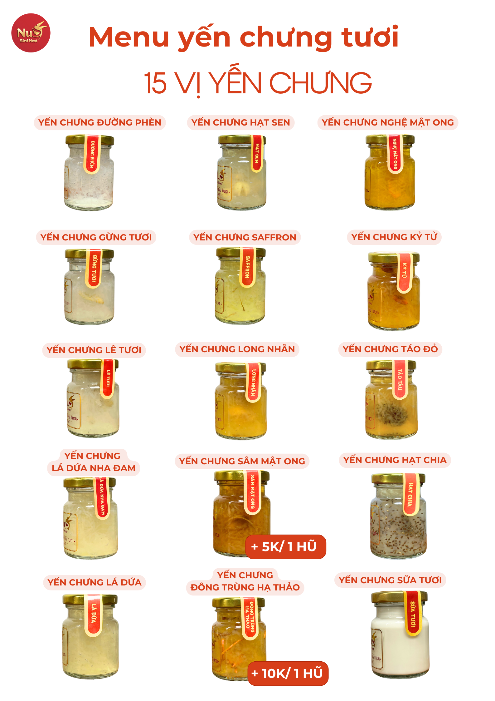 menu yến chưng tươi 15 vị