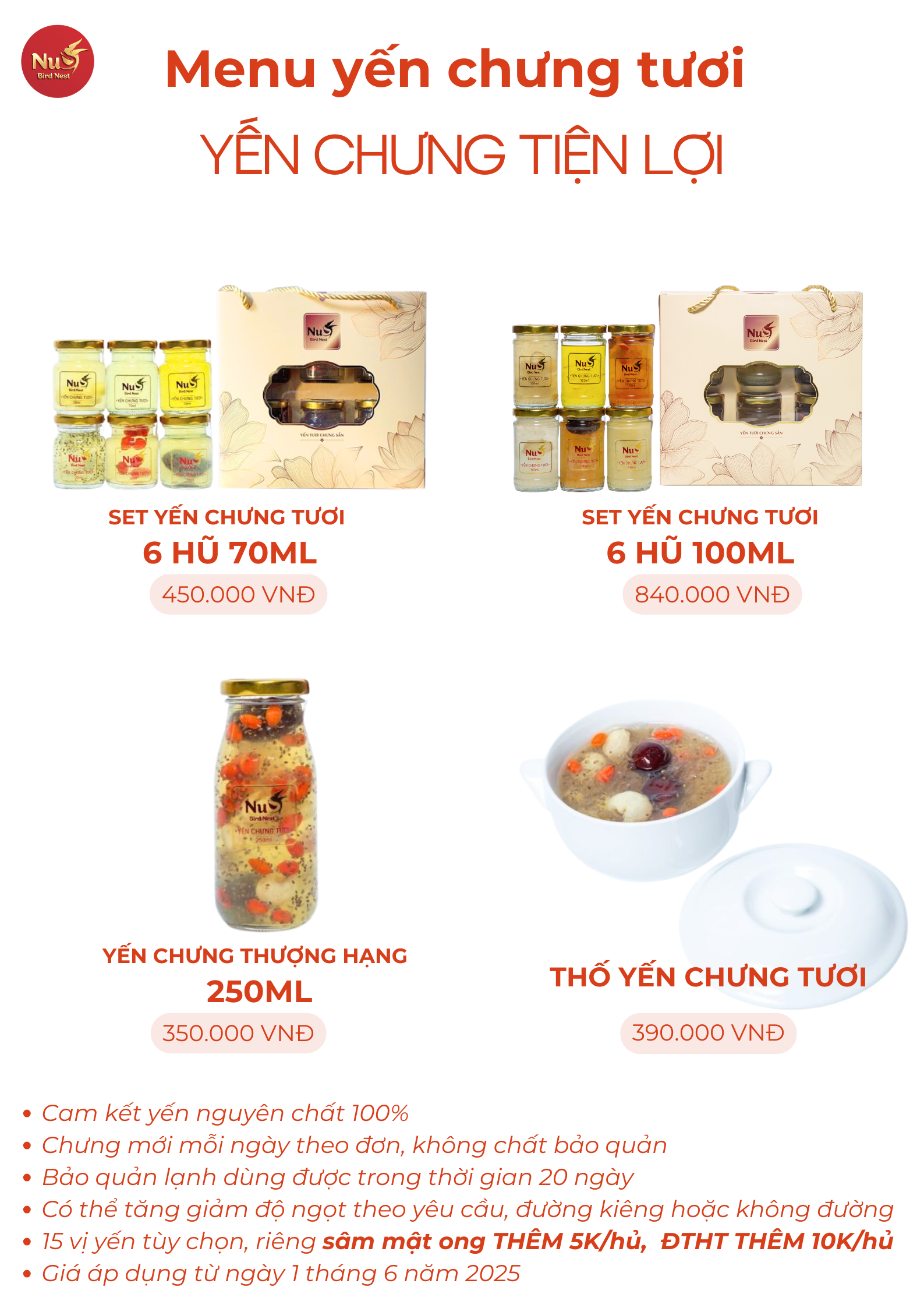 Menu yến chưng tươi set tiện lợi